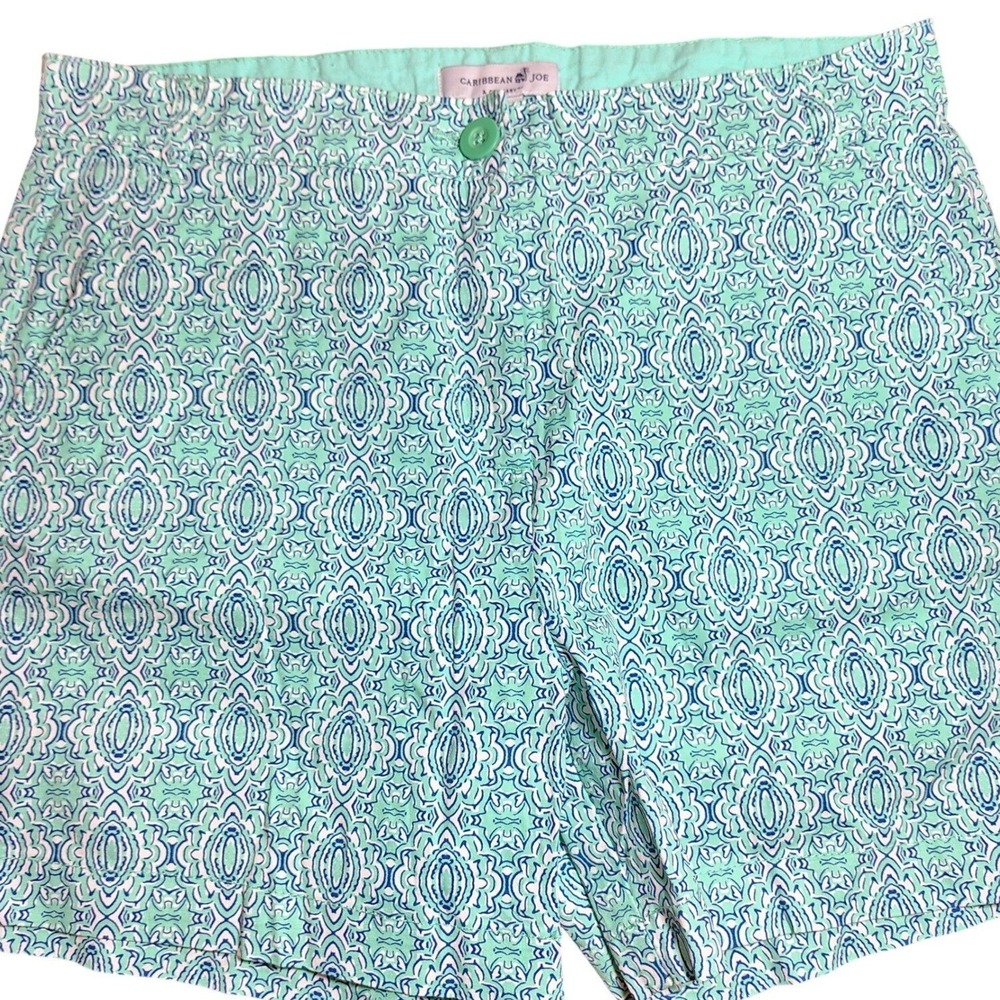 Caribbean Joe Printed Shorts Size 10 Blue Green summer beach resort wear